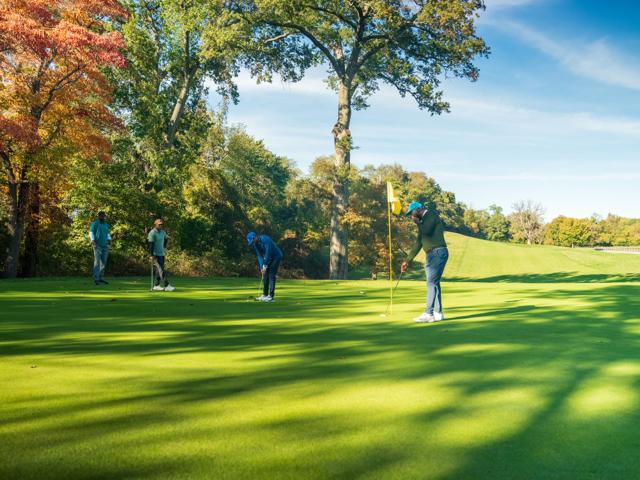A Pin Seekers putt rolling out on the green